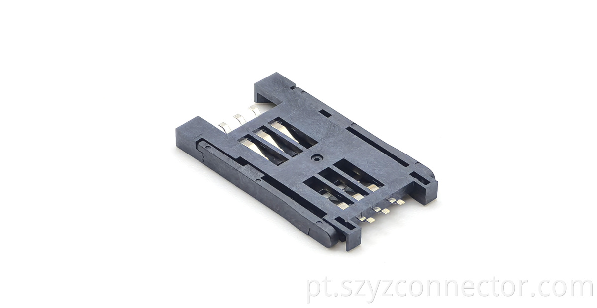 Conector de soquete tipo flip SIM-6P (novo molde) Contatos escalonados SIM-6P Flip-Type Socket Connector (New Mold) Staggered Contacts